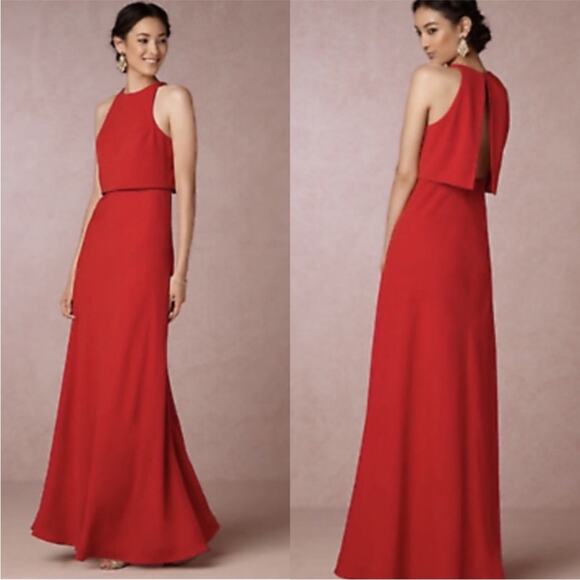 NWT BHLDN Jill Stuart Red Iva Crepe Maxi Formal Dress Size 4 Anthropologie Prom - Picture 1 of 7